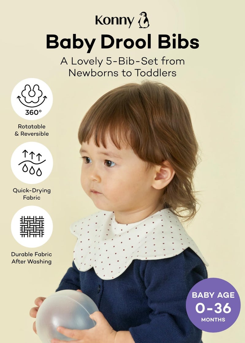 Konny Baby Bibs 5-Pack, 360 ° Rotate, Soft and Absorbent Bandana for Drooling and Teething Newborn Boys Girls Baby Essentials (Set 4 - Mint, Pink, Beige, Wine Dot, Creamy Gingham) - Image 2
